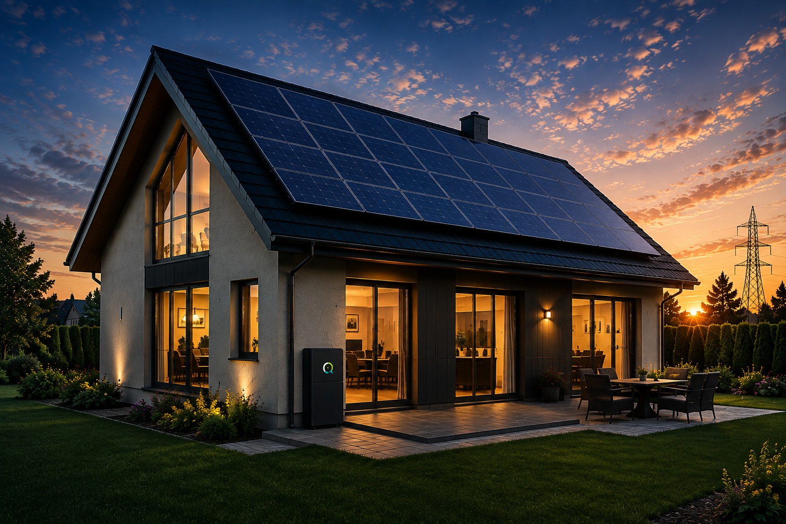 Modernes Haus mit Photovoltaikanlage und Speicher
